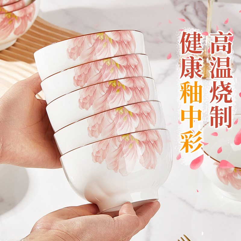 釉中彩陶瓷碗家用套碗套装2025新款时尚加厚面碗可微波饭碗10个装