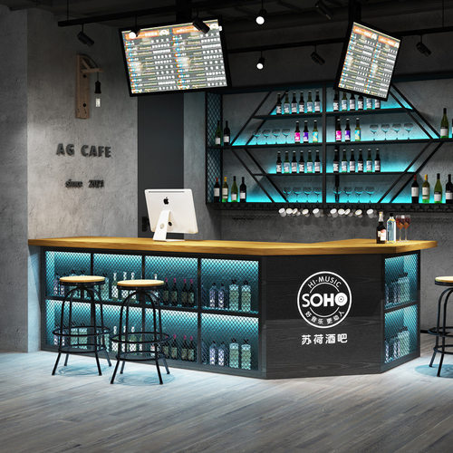 咖啡厅网收银台铁艺吧台前台工业风酒吧收银台转角餐饮店台球咖无