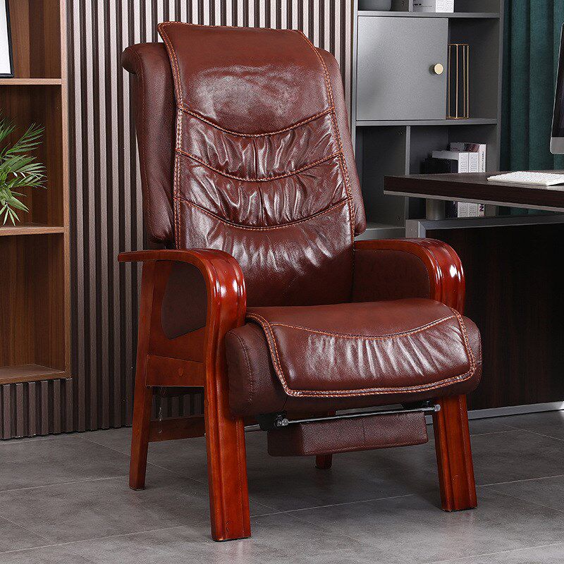 凡2头层老板椅可躺公椅按摩实木大班椅高靠背书房议椅子