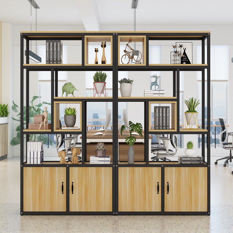 钢木隔断置物架客厅书架多层落地收纳架铁艺陈列架展示架