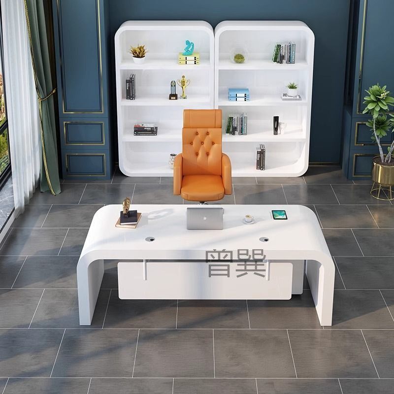 Zx6办公桌简约现代白色烤漆时尚老板桌实木总裁经理桌大班台桌椅