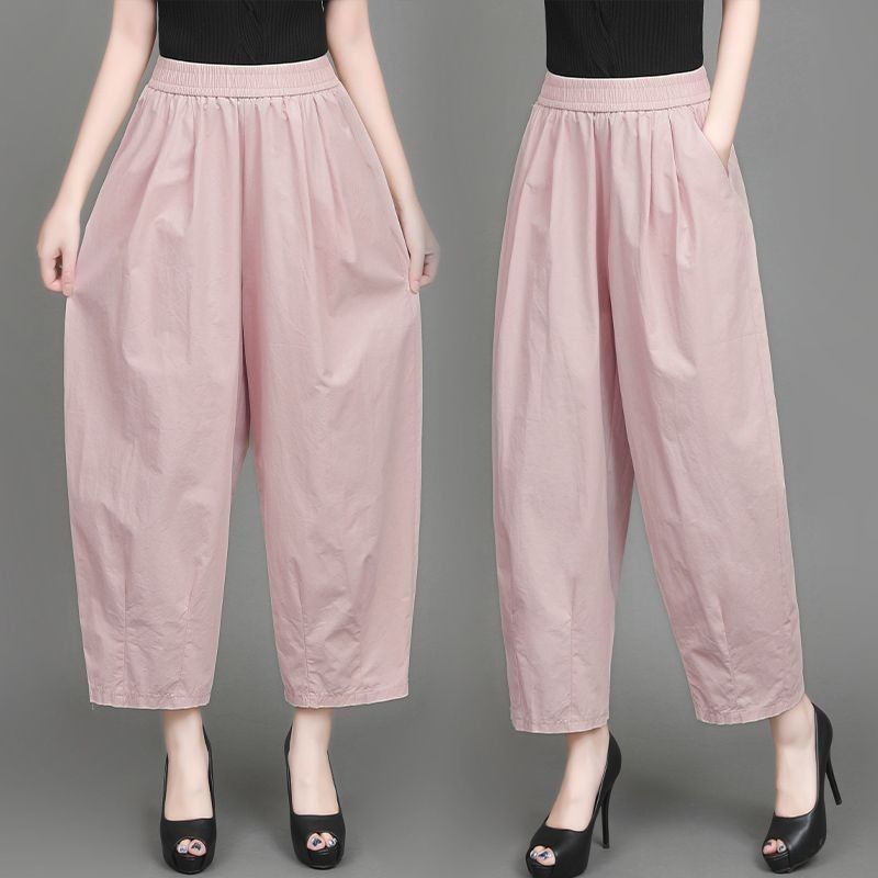 100%纯棉大码薄款高腰宽松九分裤女夏季新款灯笼工装裤休闲显瘦