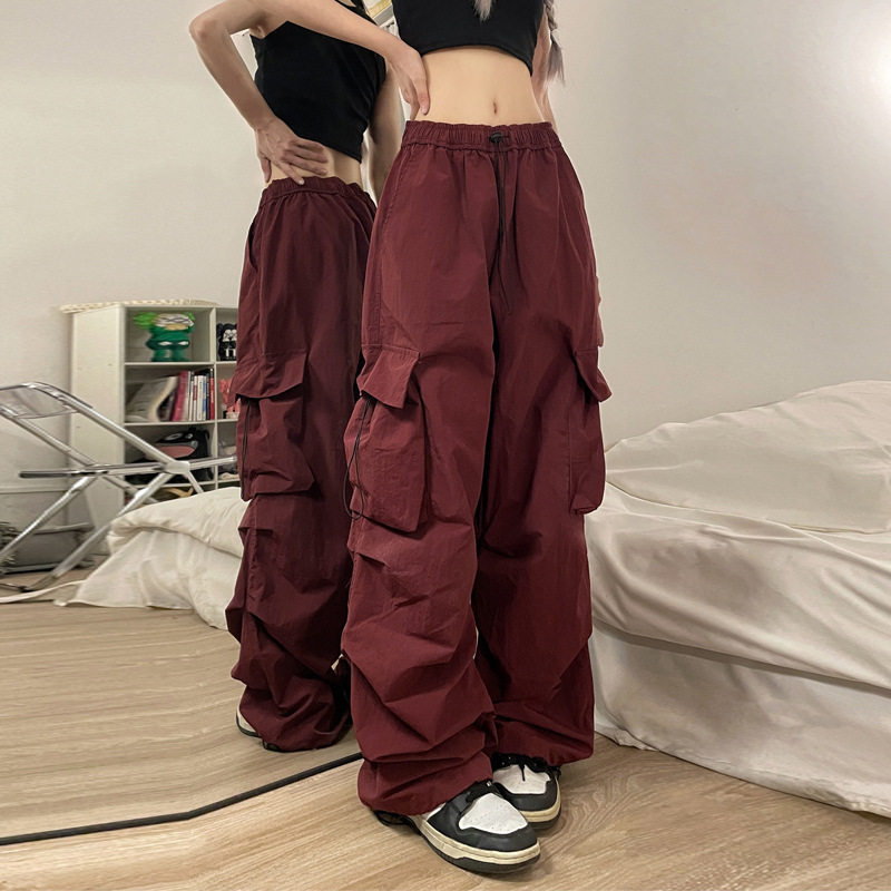 美式复古工装裤女春秋宽松辣妹风hiphop嘻哈街舞裤子机能抽绳长裤