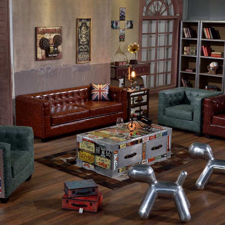 美式乡村拉扣个性工业风沙发设计师创意酒吧售楼部服装店复古沙发