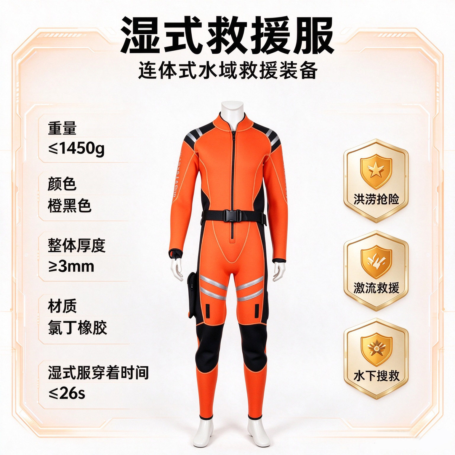氯丁橡胶湿式救援服水下作业连体搜救服抗洪抢险救灾长袖潜水服