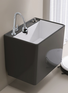 家用小号挂墙式墙排洗拖把池灰色阳台化妆室大号T陶瓷户外拖布池