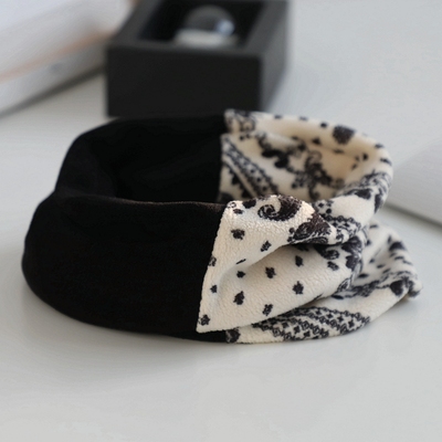 黑白双色拼接围脖套头护颈脖子骑车防寒K面罩毛绒感保暖脖套男女