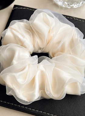 欧根纱大肠发圈女高级q感白色超好看的珍珠双层超大好盘扎头发头