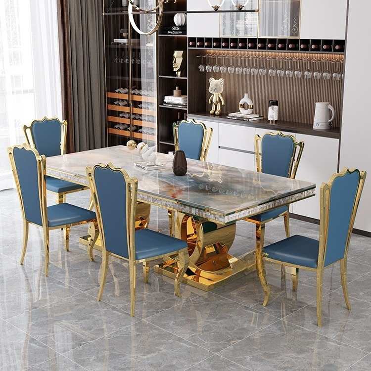 意式轻奢大理石餐桌椅组合现代简约长方形大户型餐台家用岩板桌子