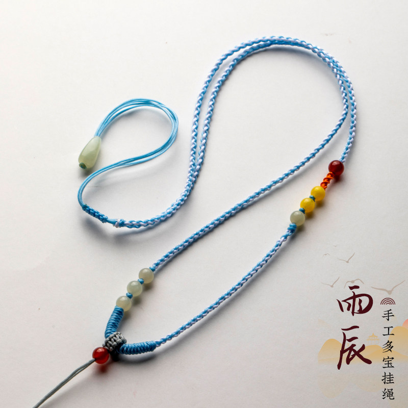全手工编织项链绳女可调节蜜蜡和田玉配珠翡翠玉佛平安扣吊坠挂绳