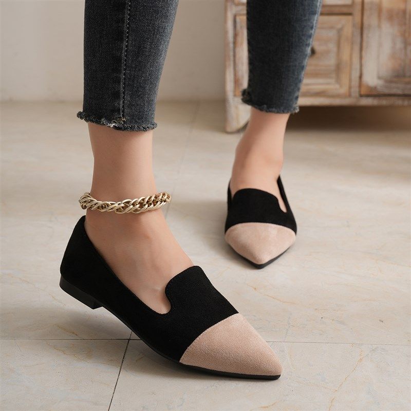 尖头单鞋女2025爆款平底网红瓢鞋软底时尚百搭拼色豆豆鞋大码女鞋,女鞋,浅口单鞋,淘宝优惠券,粉丝福利购,淘宝优惠卷