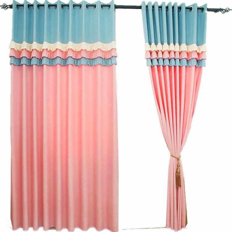 遮光布粉色窗帘现代公主女孩韩卧室田园儿式童房客厅飘窗自带爆款