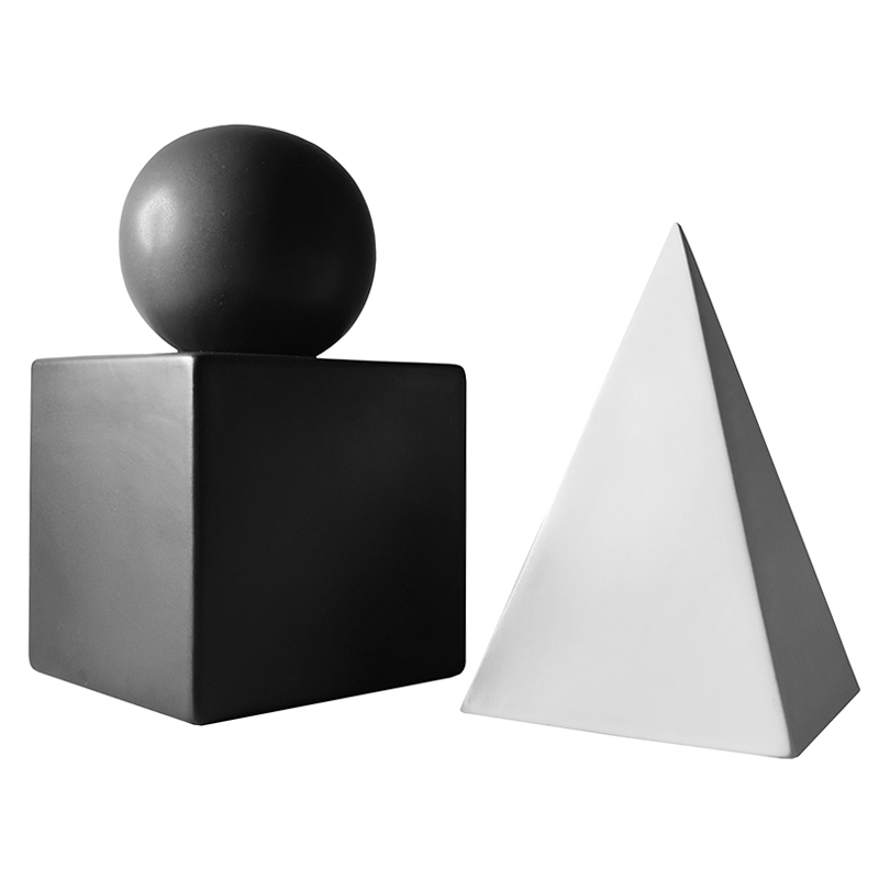 现代简约正方形陶瓷几何体摆件售楼处样板房书房桌面软装饰品摆设