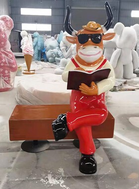 卡通玻璃钢牛雕塑大型户外商场火锅店门口装饰开业落地牛模型摆件