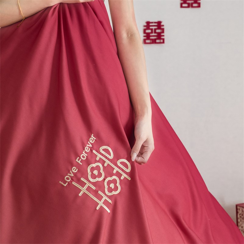 高级感新婚礼四件套渐变红色结婚床上用品喜被送新人礼物被套床单