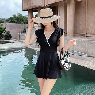 泳衣女泡温泉聚拢k钢托遮肚肉显瘦保守平角2024年新款 连体泳 裙式