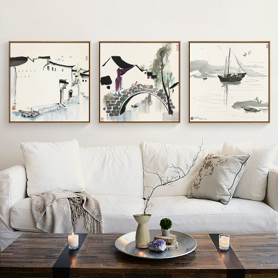 吴冠中装饰画新中式客厅沙发背景墙挂画中国风写意江南水乡水墨画