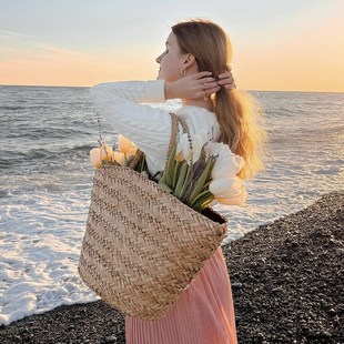 草编包女2024新款 海边沙滩手工编制大草包 大容量斜挎高级手提法式