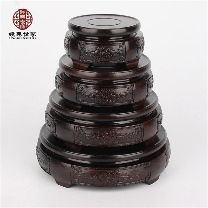 黑紫檀实木花瓶花盆景底座红木工艺品底座黒枝木奇石底座雕花套四