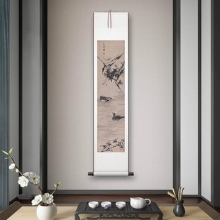 清朱耷《鸳d鸯戏水》客厅书房茶室装饰画挂画玄关水墨清卷轴字画