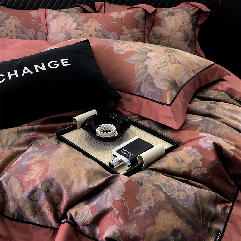 高级感裸睡100S长绒棉结婚床单四件套全棉印花被套田园风床上用品