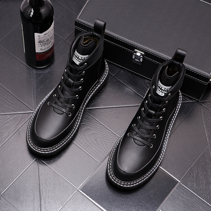 马丁靴男高帮鞋英伦风中帮短靴增高工装靴男士中筒皮靴青年牛仔靴