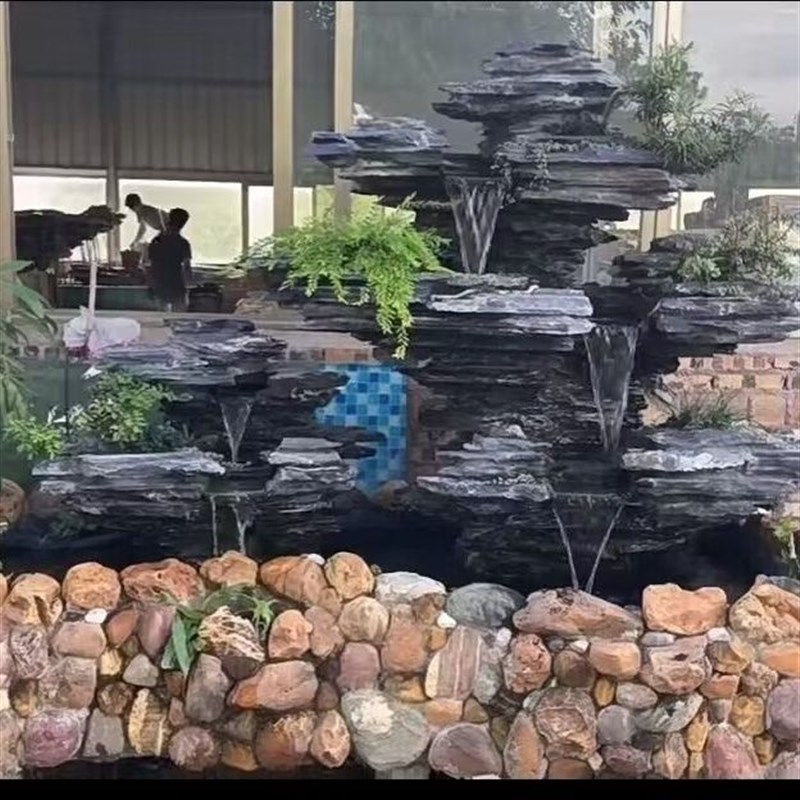 流水假山装饰庭院鱼池原石摆件阳台造景瀑布水景真石大型喷泉工厂