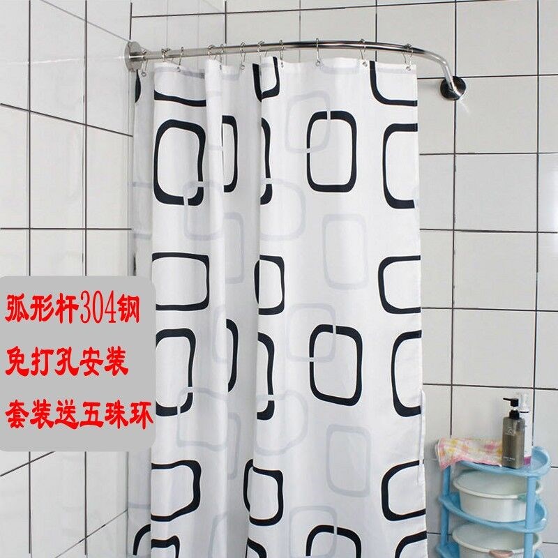 免打孔弧形L杆浴帘杆转角浴室防水套装洗澡卫生间窗帘挂帘隔断帘