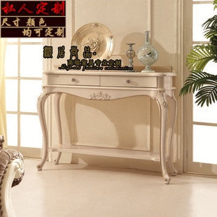 美式实木玄关桌门厅桌白色别墅雕花客厅半圆O靠墙桌边桌装饰桌定