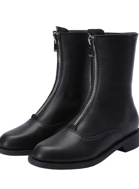 guidi鬼帝靴子女短靴秋季透气单靴白色前拉链马丁靴小码大码女靴