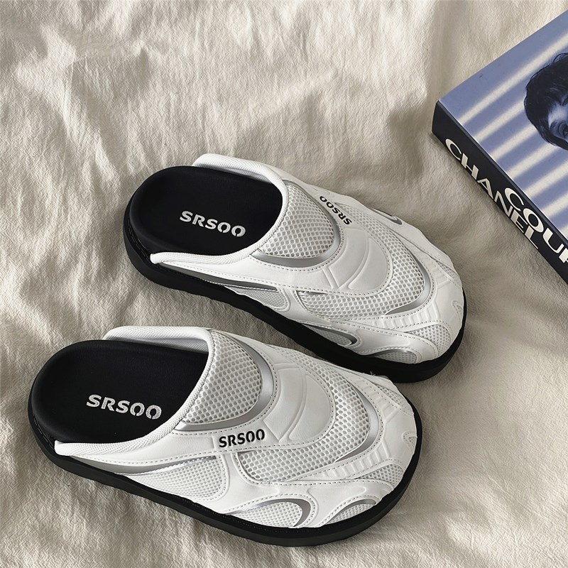 喜叔 小众机能风厚底包头半拖鞋女夏2024新款外穿一脚蹬懒人拖鞋