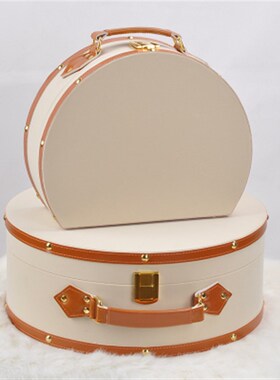 橙色半圆手提箱收纳盒皮质样板间衣帽间收纳箱整理箱展示台手提箱