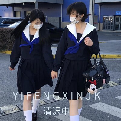 一封信圣母襟水手服s绀色正统JK制服校供感学院风套装