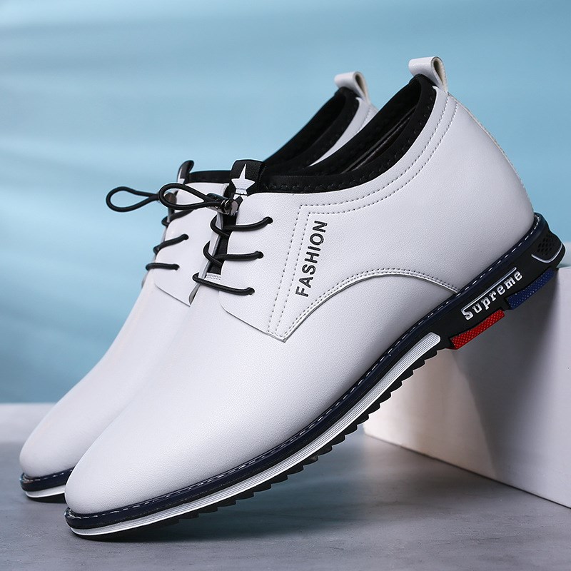 休息青少年皮鞋男潮流韩版帅气平底软底学生隐形内增高皮鞋男6cm