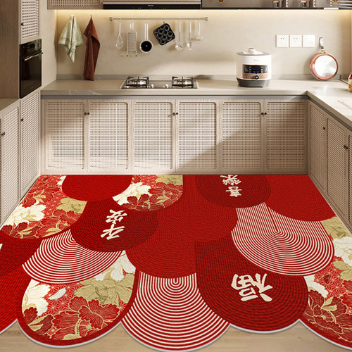 防油厨房地垫pvc防滑防水可擦免C洗门口地毯满铺专用加厚喜庆红色