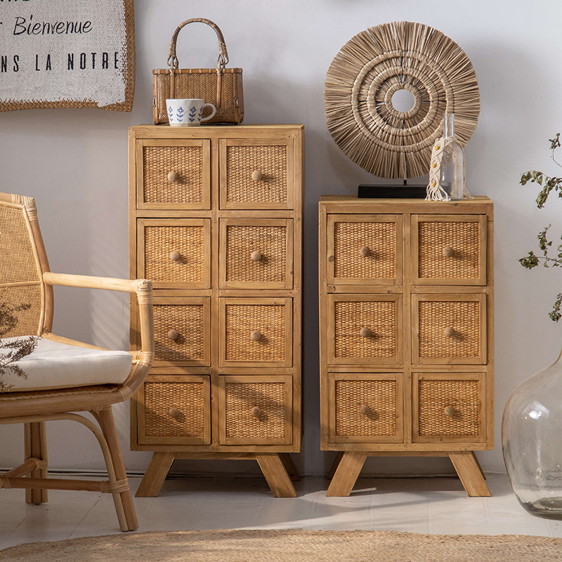 藤编田园风收纳柜储物柜客厅美式餐边柜抽屉柜可移动实木方格斗柜,住宅家具,斗柜,淘宝优惠券,粉丝福利购,淘宝优惠卷