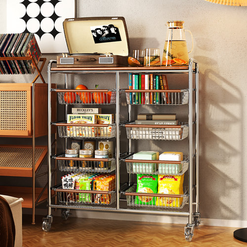 中古边几小推车客l厅边柜墙架子置物架移动零食收纳架厨房储物架