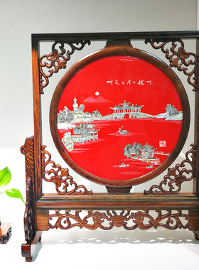 扬州漆器摆件非遗工艺品螺钿嵌贝壳红木转架台屏外事商Z务工艺礼