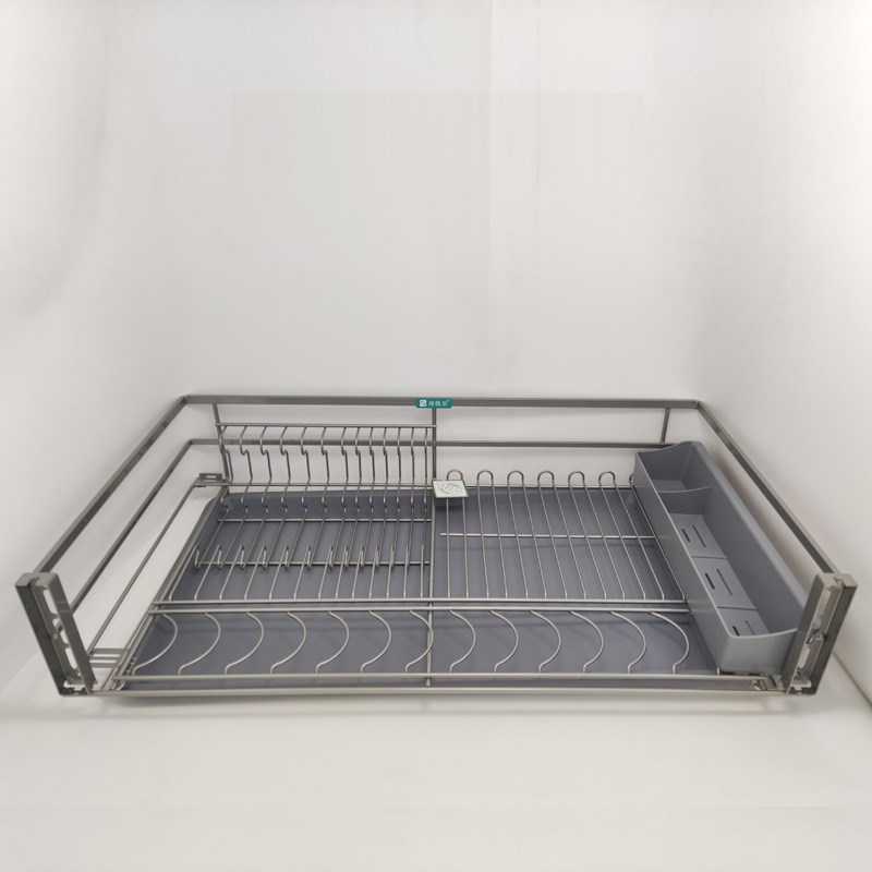 橱柜三边纳米拉篮厨房橱柜拉篮双层阻尼抽屉式碗架碗碟篮厨柜碗篮