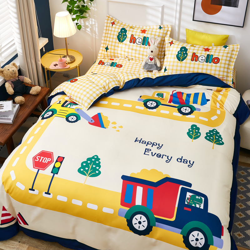 全棉儿童小汽车挖土机被套1.5米男孩大卡通纯棉单件被罩180x220cm