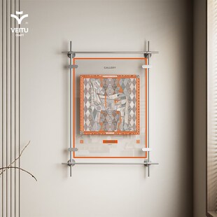 亚克力金属杆玄关走廊装饰画高级感丝巾马鞍图案方形客厅餐厅挂画