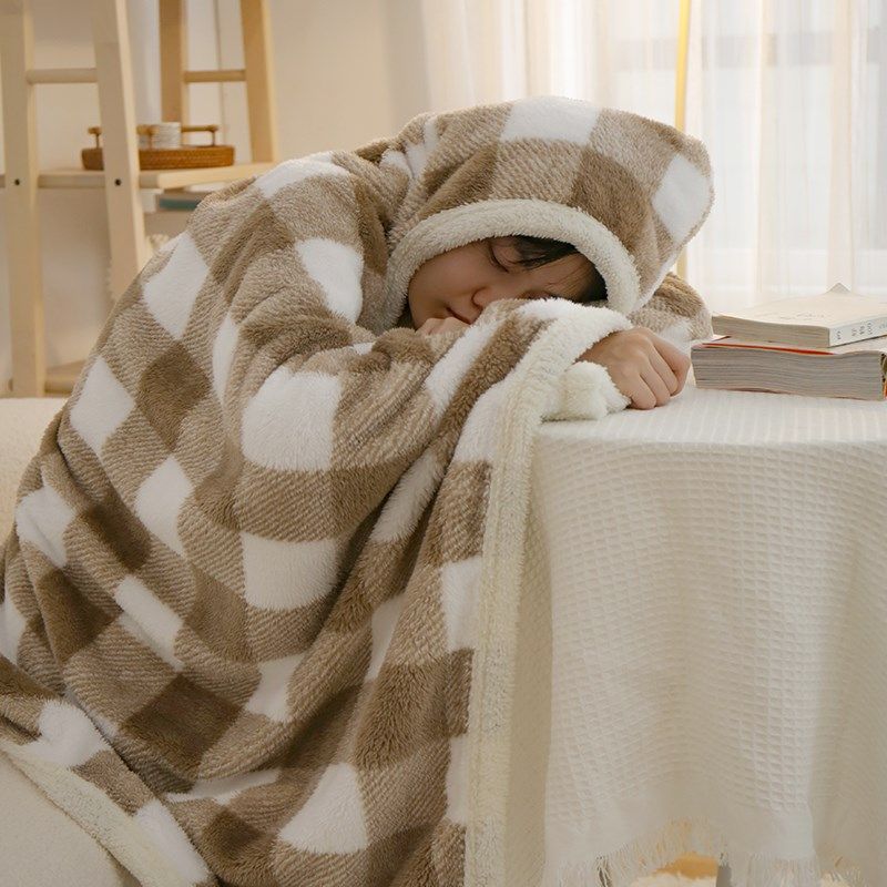 秋冬办公室午睡毯子 加厚斗篷连帽月子披肩毯 沙发午休盖腿小毛毯,床上用品,休闲毯/毛毯/绒毯,淘宝优惠券,粉丝福利购,淘宝优惠卷