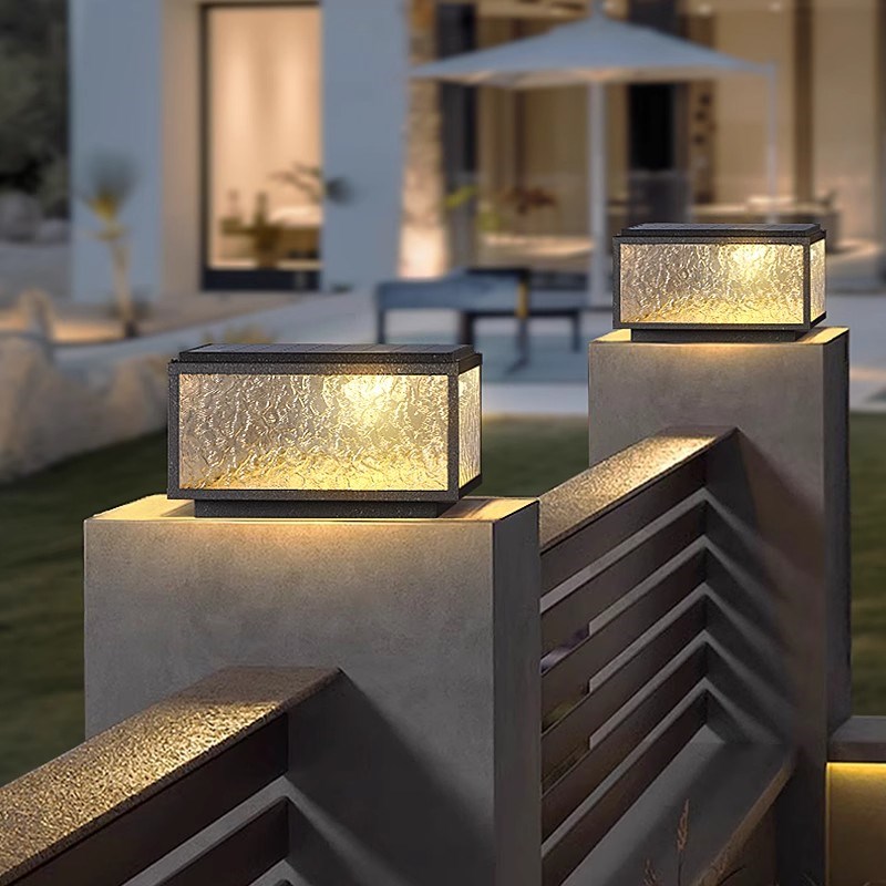 户外太阳能柱头灯别墅庭院灯防水入户大门柱子灯R围墙灯琉璃方形
