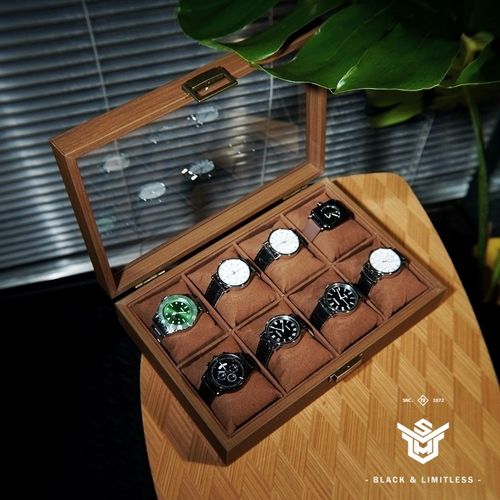 手表收纳盒8格 黑胡桃木纹高档木质表H盒机械腕表展示收藏棕色内