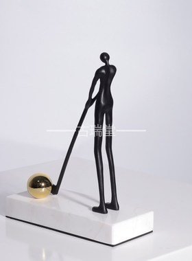 现代简约铸铁人物大理石底座摆件样版房间售楼处酒店大堂玄关饰品