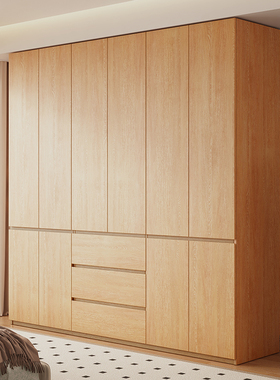 全实木ENF级定制衣柜家用主x卧室现代简约分段式免拉手橡木大衣橱