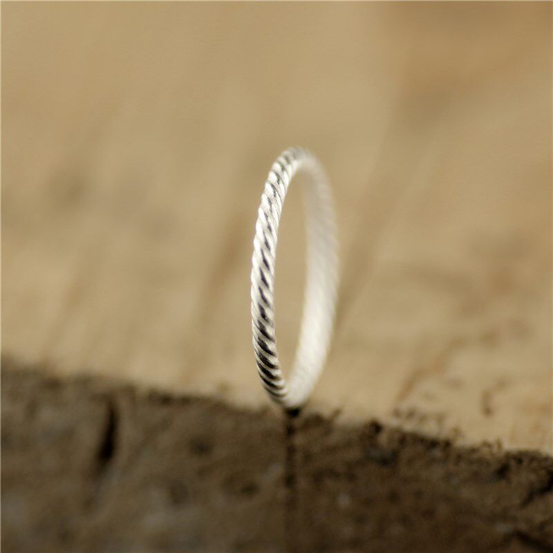 麻花戒指日韩版纯素银手作尾戒关节小指环麻O绳耐看女生简约小大