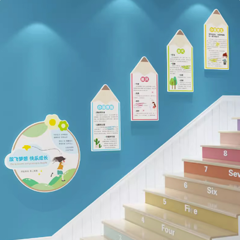 幼儿园楼梯环创材料办园理念文化主题墙面装饰品大厅托管班布置