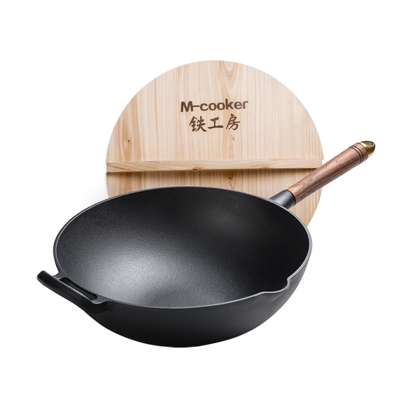 铁工房铁锅铸铁炒锅家用老式无涂层生铁炒菜锅不粘电磁炉燃气适用