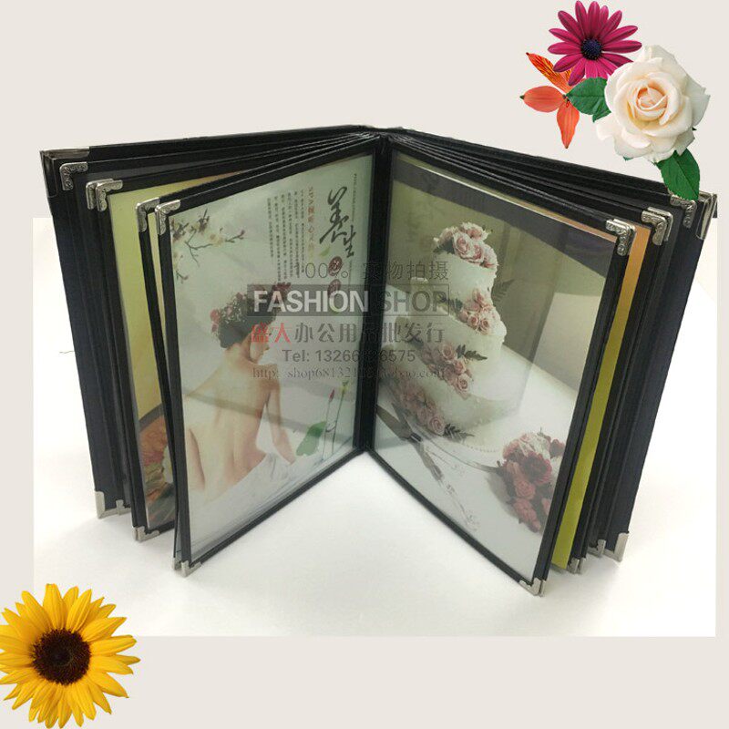 皮革封面PVC西式8页16面透明菜谱本定H制皮革A4活页菜单夹餐